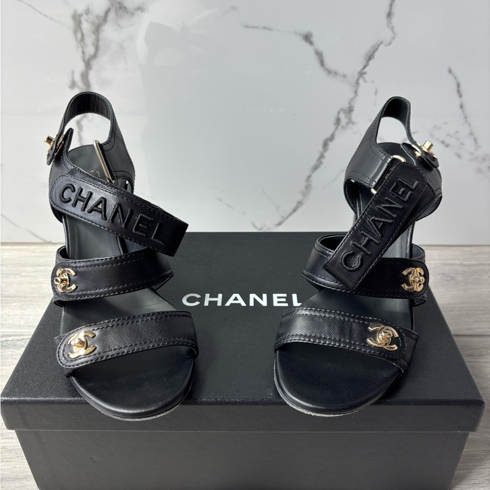 CHANEL Women’s Turnlock Heeled Sandals